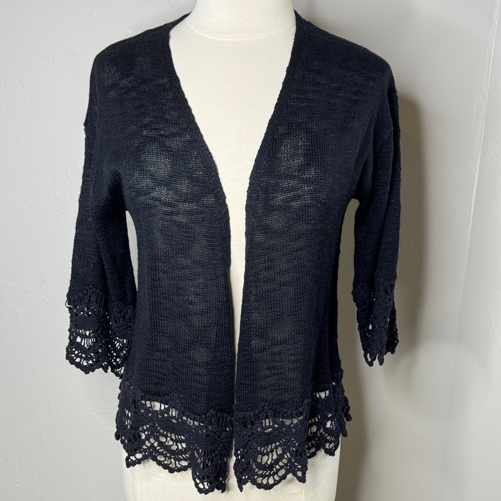 Black Women's Cardigan with Lace Detail